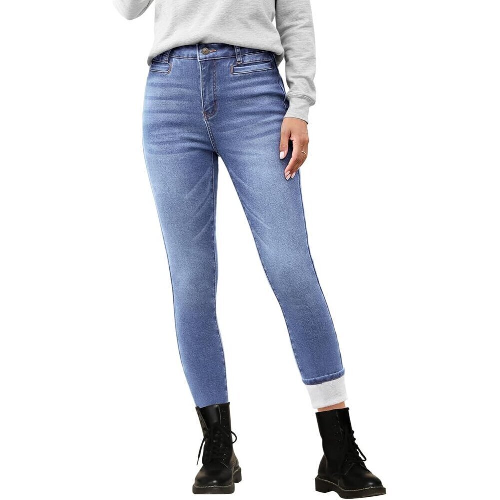 Fleece Lined Skinny Jeans Women High Waist Thermal Stretchy Denim Pants